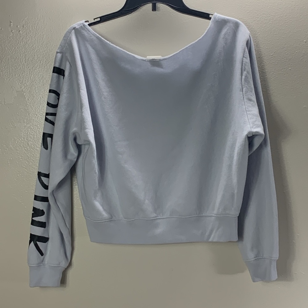 PINK Victoria's Secret cropped Sweater Baby Blue Long Sleeves love pink Size L - Picture 2 of 8